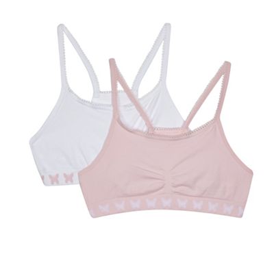 Girls' pack of two pink and white butterfly crop tops